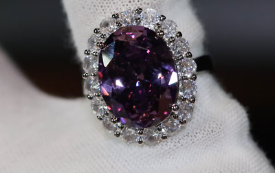 5.50 Ct Oval Cut Natural Amethyst Diamond Ring 14K Solid White Gold Size 7