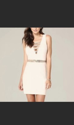 bebe double v emb dress NWT size 8 White/Ivory