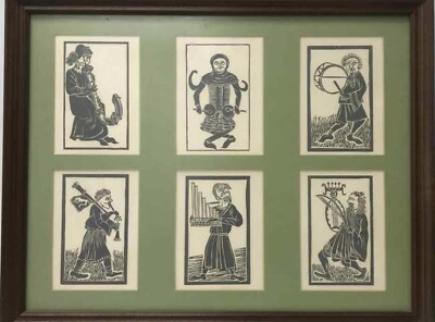 Lot of Tim Tiley Lino-Cut Medieval Musician Themed Prints