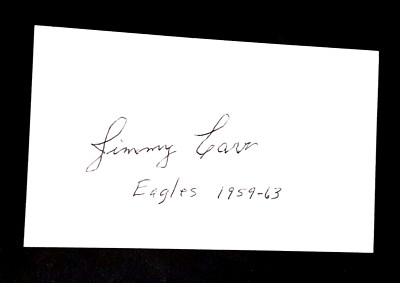 JIMMY CARR ADDED ''EAGLES 1959-63'' CORNER BACK SIGNED AUTOGRAPHED INDEX CARD 3X5
