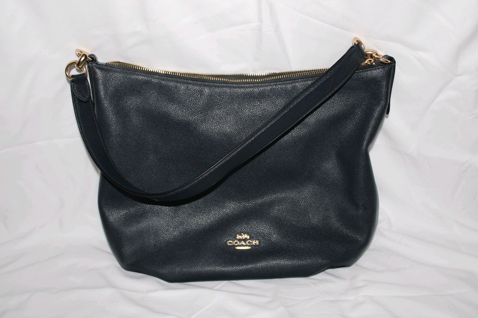 Coach Skylar Navy Blue Pebbled Leather Hobo Shoulder Bag 91029