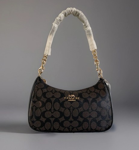 Coach Terri Shoulder Bag Brown Signature Canvas Crossbody Bag Gold Hardware