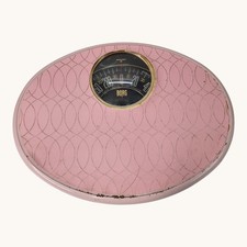 Vintage BORG Pink Art Deco Bathroom Scale Oval MCM 0  300 lbs Regency FLAWS