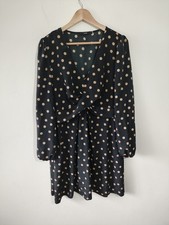 George Women Knee Dress Size 18 Black Brown Casual Long Sleeve Vneck Spotted