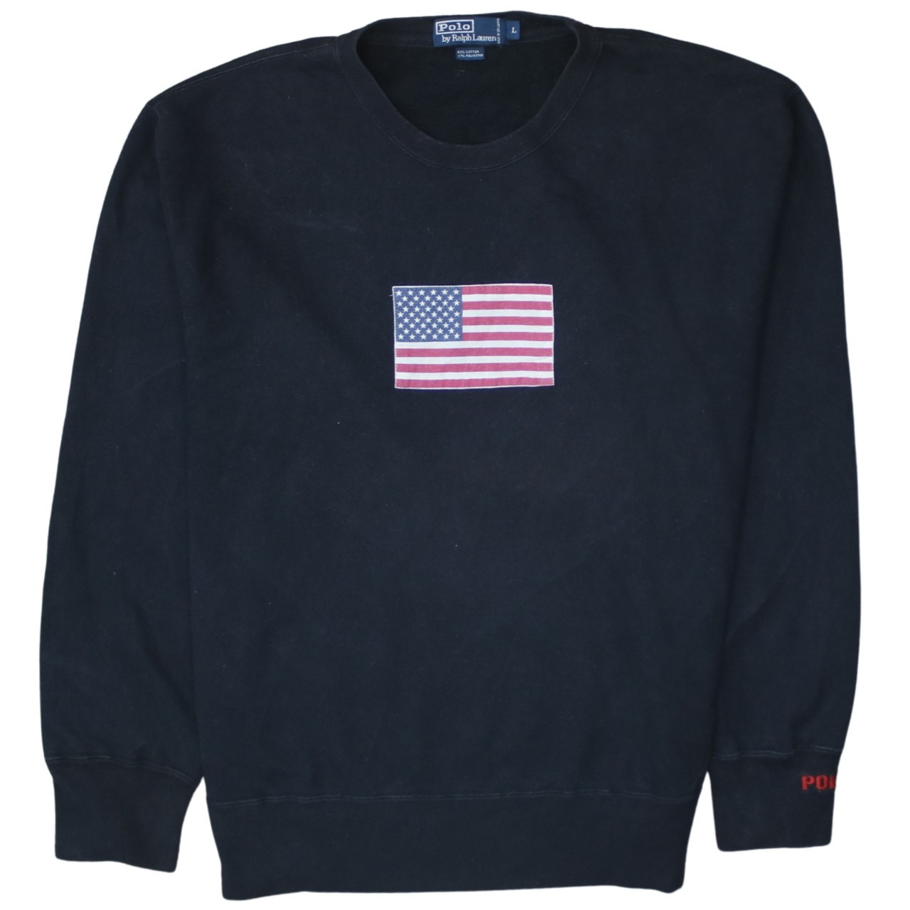 Polo Ralph Lauren Mens Sweatshirt Black USA Flag Graphic Pullover Fleece Logo L