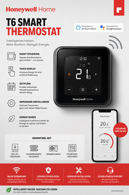 Honeywell Home Y6R910WF6042 Lyric T6 Wi-Fi Raumthermostat mit Empfängerbox   Sch