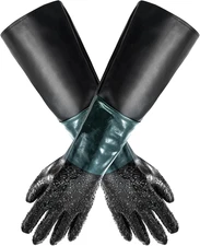 Rubber Sandblasting Sandblaster Gloves, 23.6" Rubber Sandblast Cabinet Gloves fo