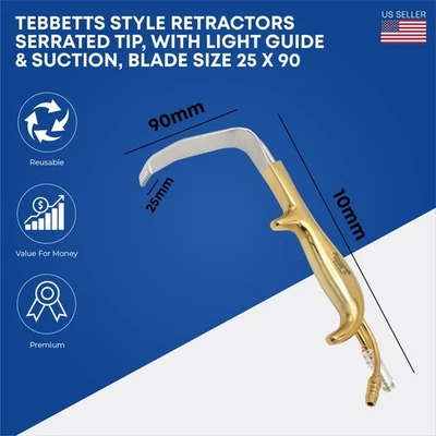 STELLMACHER INSTRUMENTS INC Tebbetts Style Breast Retractor 25x90 mm Serrated Tip With Light Guide & Suction