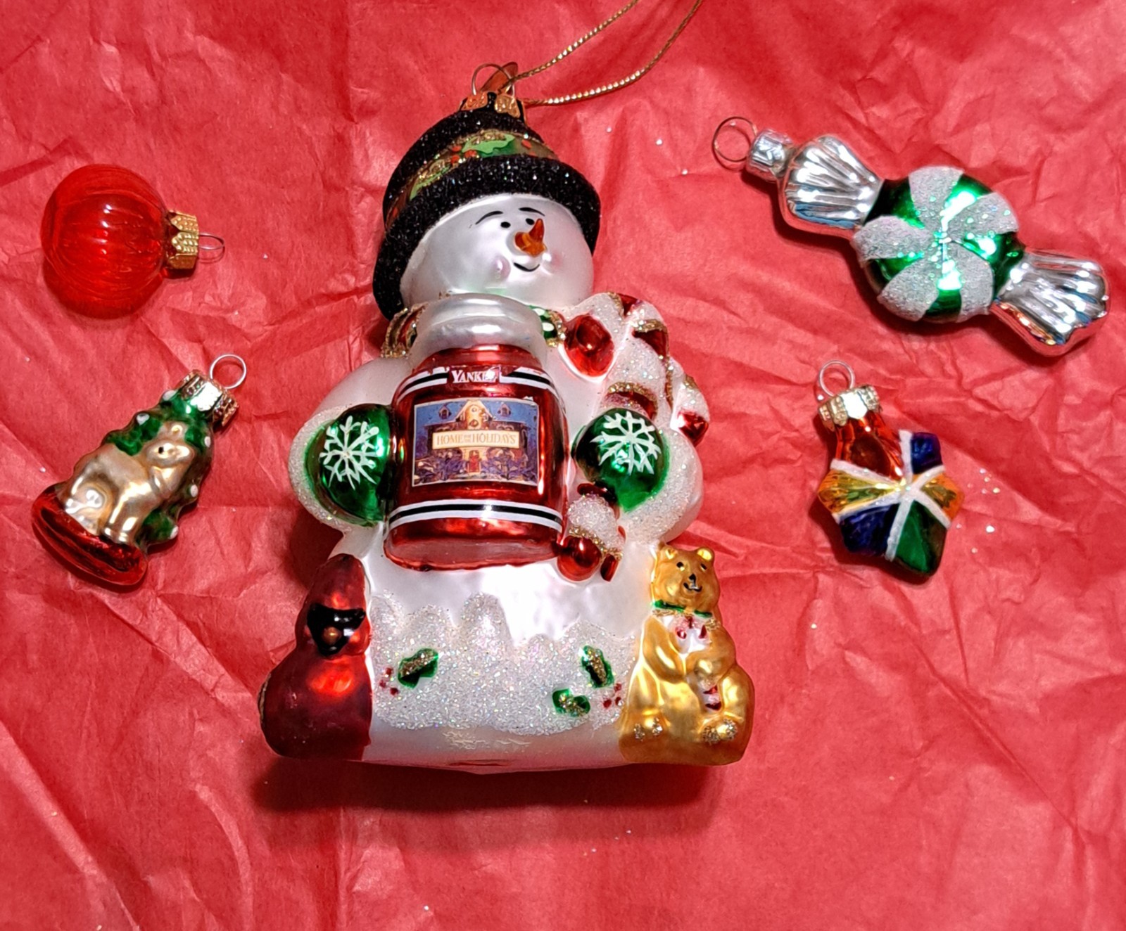 Blown Glass Snowman Christmas Ornament Yankee Candle Christopher Snowbrite 5"