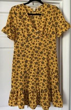 MICHAEL KORS Mini Dress Women's 6 Jasmine Yellow BlK  Flutter Sleeve Feminine
