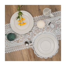 New White Christmas Lace Table Runner 3 in x 48 in with Tassels at Each End