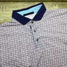 GREYSON Men L Pink Geometric Print Golf Polo Shirt Short Sleeve Contrast Collar