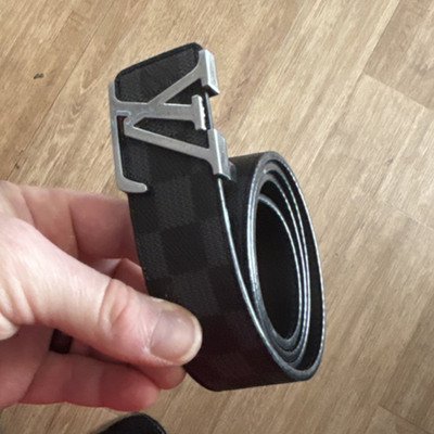 #ad Louis Vuitton Men#x27;s Checkered Belt LV Buckle Adjustable Reversible Black Gray 34 $300.00