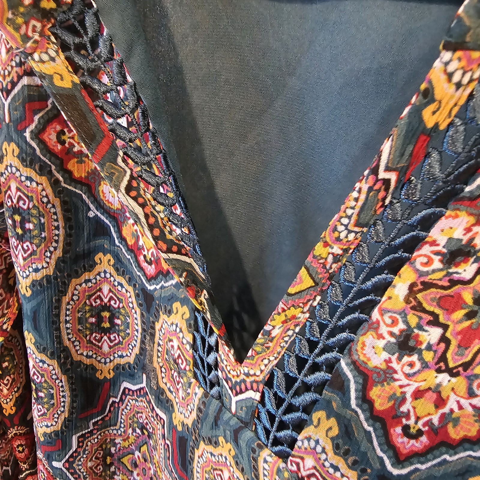 Loft Multicolor Tapestry Ruffle Split Neckline V … - image 4