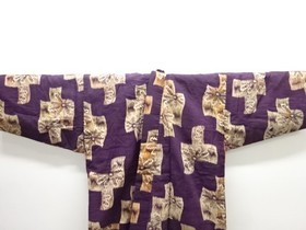 7759554: JAPANESE KIMONO / ANTIQUE TWO-PIECE KIMONO / MOKA COTTON / FLOWER