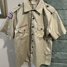 Boy Scout BSA UNIFORM SHIRT Men  s Large Short Sleeve Tan P48