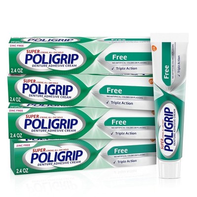 Super Poligrip Zinc Free Denture and Partials Adhesive Cream, 2.4 ounce Pack of