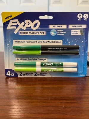 Expo 4ct Fine Mixed 2 Dry / 2 Wet Erase Marker Assorted packages Green