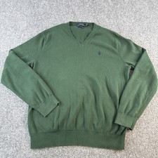 Polo Ralph Lauren Sweater Mens Medium Green Pima Cotton V-Neck Pony Logo M