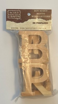 Vintage Scout Motto BE PREPARED 10 wood letters 4 inches high, new in bag 