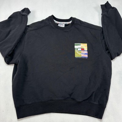 Tommy Jeans Sweatshirt Mens Large Black Worldwide 1985 Graphic Fleece Pullover
