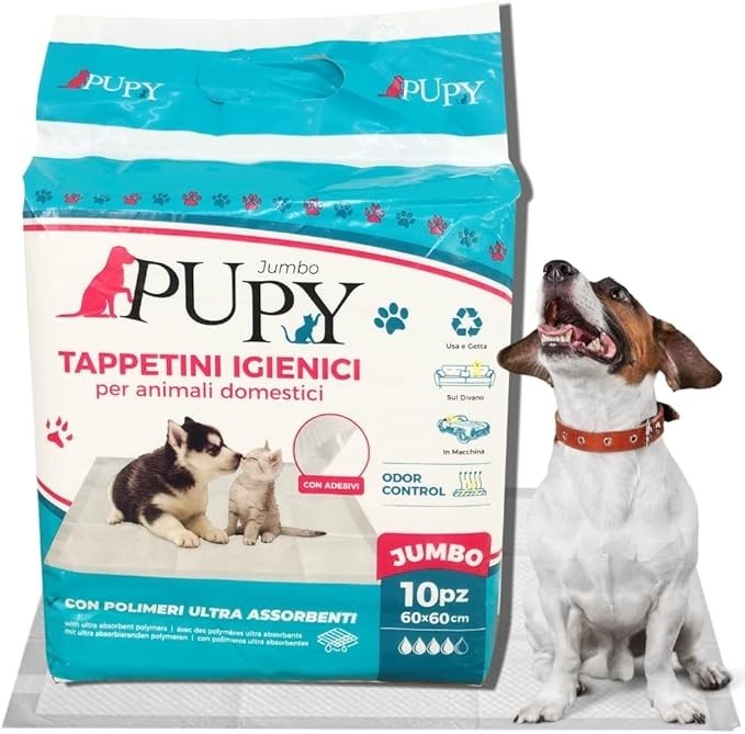 PUPY Jumbo - 120 tappetini igienici per cani 60x60 con Polimeri Ultra-Assorbenti