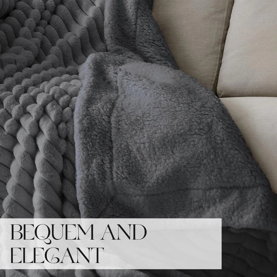 Manta para sofá o cama, manta de pelo de cordero imitación piel de conejo súper suave,... Foto 3 de 4