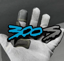 2PC(pair)300S Car Emblem Fender Badges Lblue on Black Aggressive Custom Design