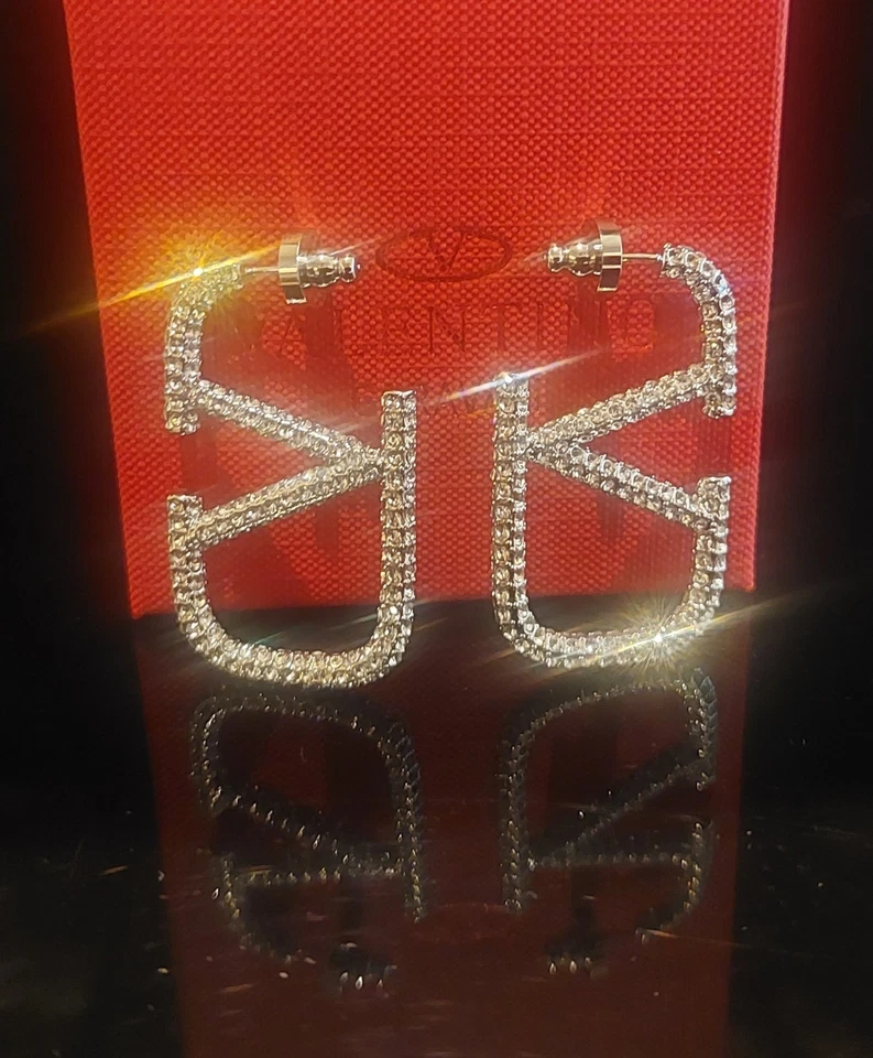 VALENTINO CRYSTAL EARRINGS - Box & Dust Pouch Included - Image 2 of 3