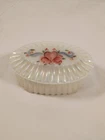 Fenton White Iridescent Glass Trinket Box Hand Painted Heart Roses Oval Signed