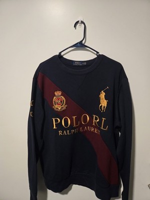 Polo Ralph Lauren XL Crewneck Pullover Sweatshirt Graphic Embroidered Logo Navy