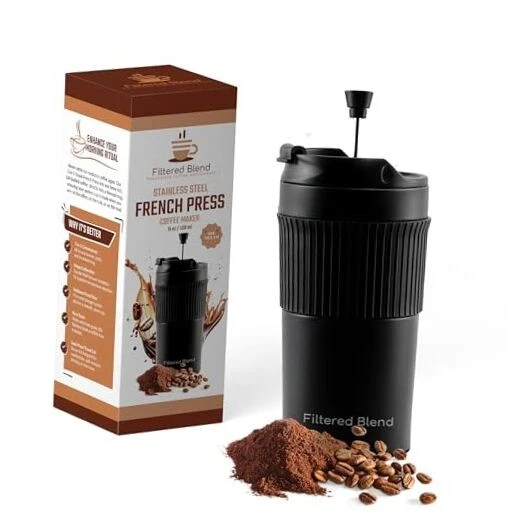 15oz Double Wall Stainless Steel Insulated French Press Coffee and Tea Black