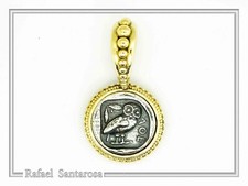 Owl coin Athena's silver Tetradrachm charm gold-filled filigree decoration