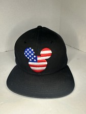 PATRIOTIC MICKEY MOUSE FLAG SNAPBACK CAP BLACK USA DISNEY STORE Baseball Hat EUC