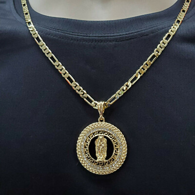 14K Gold Plated Our Lady of Guadalupe Pendant w chain. Medalla Oro ...