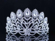 FLOWERS CLEAR AUSTRIAN CRYSTAL RHINESTONE TIARA CROWN BRIDAL PROM PAGEANT T11887