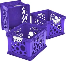 Storex Premium File Crate with Molded Handles – Letter and 3-Pack, Purple 
