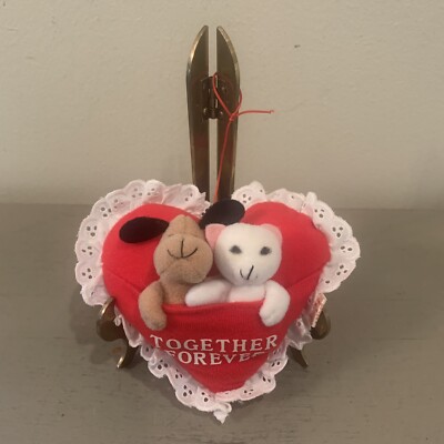 VTG Russ Berrie Together Forever Dog And Cat Heart Shaped Ornament 