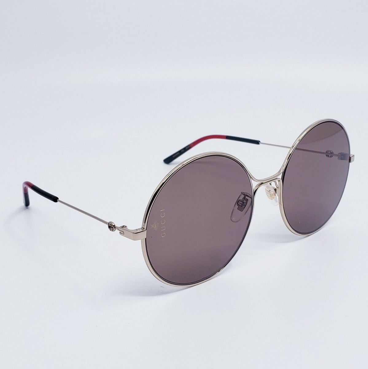 🍀GUCCI GG0395S 002 GG Logo Gold/Brown Metal Round Sunglasses New Authentic