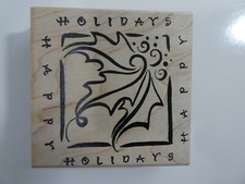 Wood Mount Rubber Art Craft Stamp: DENAMI DESIGN Happy Holidays Christmas Holly