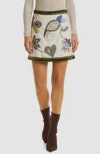 499 Veronica Beard Women's Beige Silk Paisley Embroidered Mini Skirt Size 2