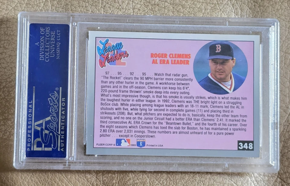 1993 Fleer ROGER CLEMENS #348 PSA 10 Gem Mint Boston Red Sox Pop 5 - Image 2 of 2