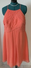 Azazie Womens Sleeveless Halter Pleated Bodice Lined Chiffon Dress Coral Sz A20