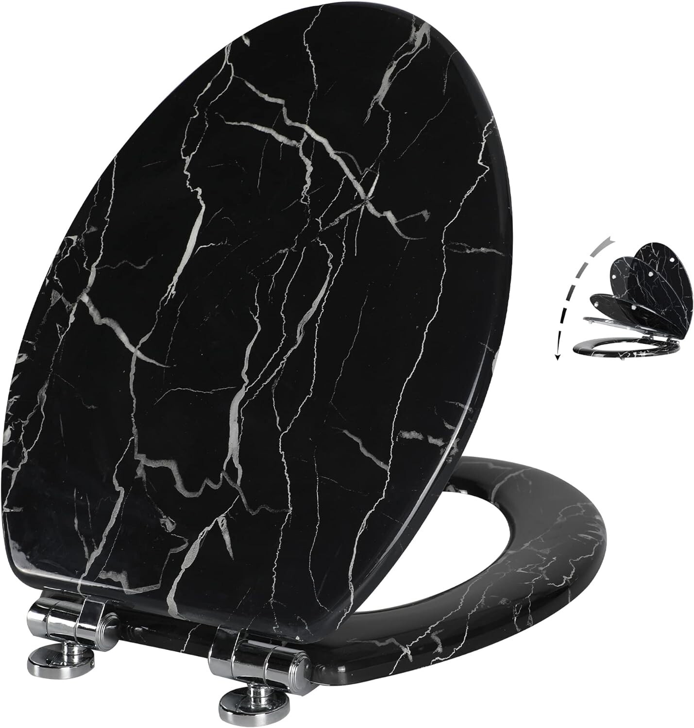 Black Marble Elongated Quiet Close Toilet Seat for Effortless Cleaning and Modern Style