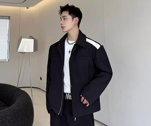 Men's Autumn Fashion Lapel Long Sleeve Loose Color Matching Jacket Casual Coats - Imagen 14 de 16