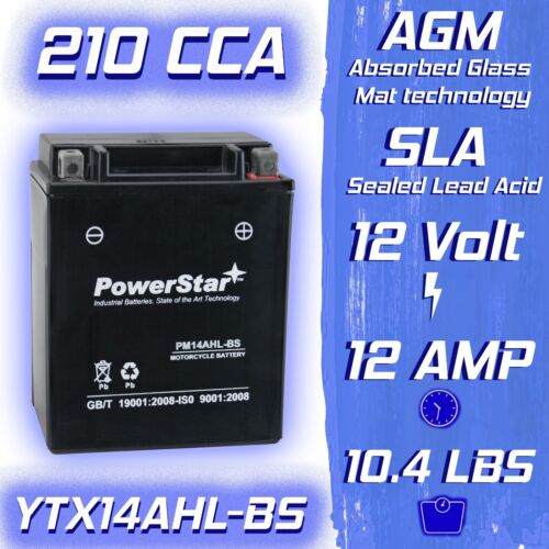 PowerStar YTX14AHL-BS Jet Ski Battery for ARCTIC CAT Tiger Shark 770CC 97-'99 - Picture 1 of 10