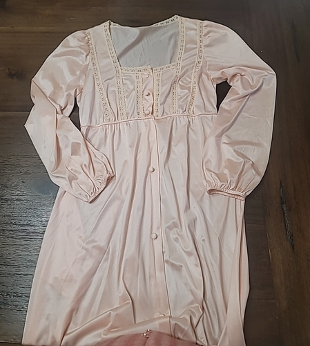 vtg Gossard Artemis full Length Nightgown Lace long sleeve size small peach pink - Picture 10 of 10