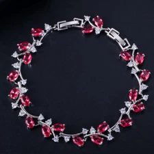 Red Cubic Zirconia Austrian Crystal Leaf Branch Bangle Bracelets Fashion Jewelry