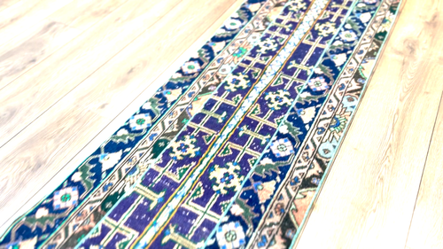 Blauer Läufer gewebter Teppich, türkischer Wollteppich, türkischer Vintage-Teppich, handgefertigter Teppich - Video 1 von 1