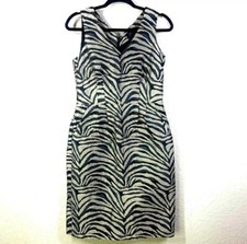 NEW Banana Republic Womens Black/ Gray Zebra V-neck Sheath Sleevless Dress Sz 4